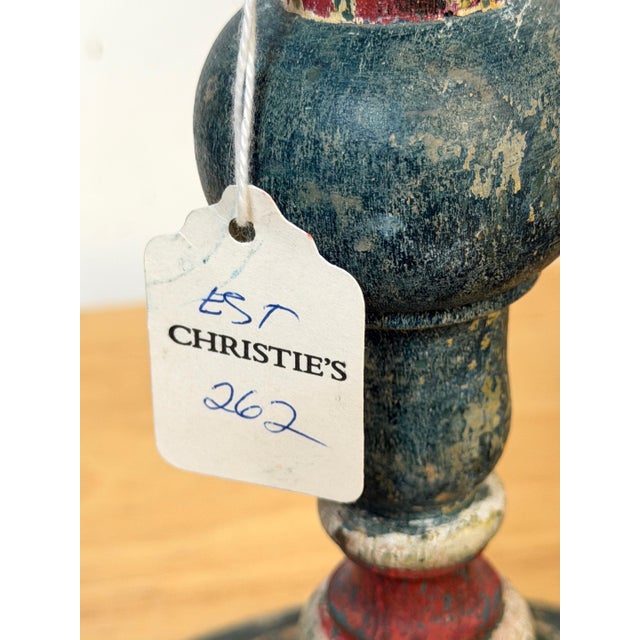 Pair Tuscan Polychrome Wooden Altar Candlesticks, Worn Patina, 18th / 19th C. For Sale - Image 9 of 17