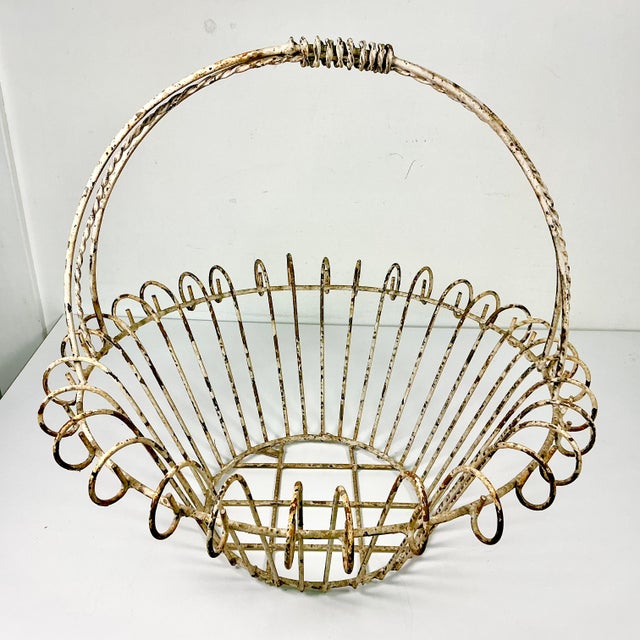 Metal 1950s Vintage French Art Nouveau Boho Chic Medium Jardiniere Basket Planter. For Sale - Image 7 of 17