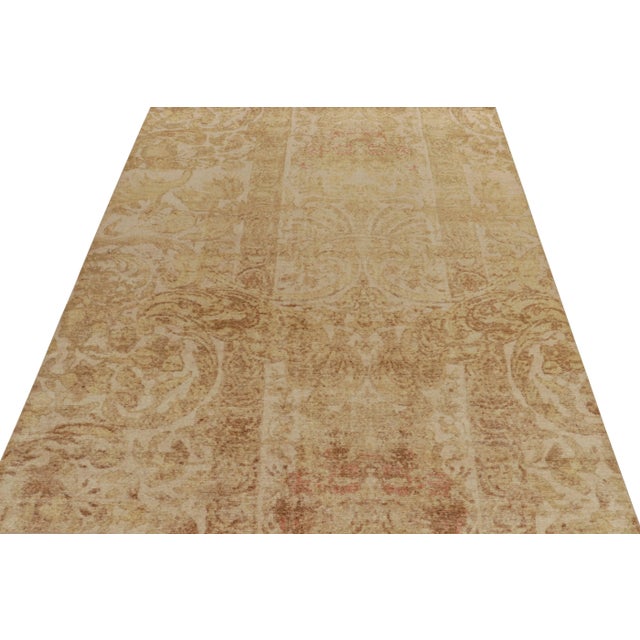 Traditional Rug & Kilim’s Distressed European Style Rug in Beige-Brown & Gold Floral Pattern For Sale - Image 3 of 7
