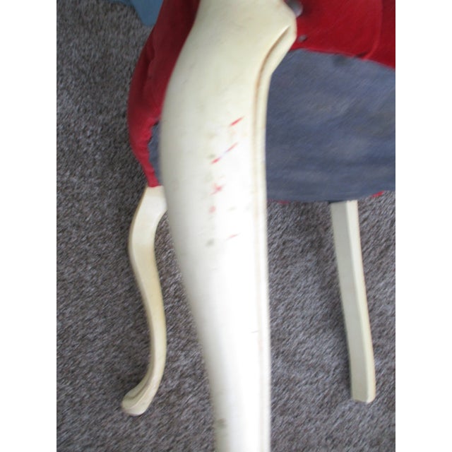 1950s French Provincial Cream Wood Side Chair in Tufted Red Velvet For Sale - Image 10 of 12