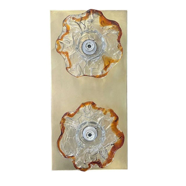 A striking and unique pair of Murano glass sconces designed by Mazzega, Italy, circa 1970's. Each sconce features two...