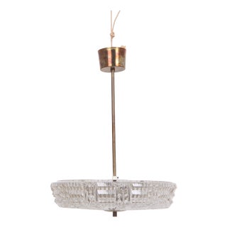 Vintage Pendulum Light with Brass by Carl Fagerlund for Orrefors, 1960s For Sale
