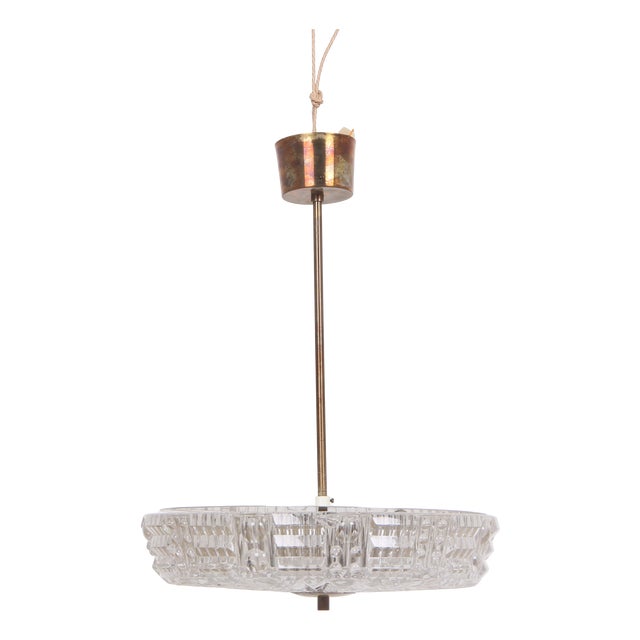 Vintage Pendulum Light with Brass by Carl Fagerlund for Orrefors, 1960s For Sale