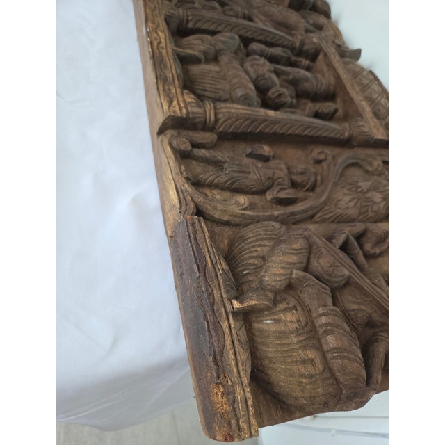 Brown Hindu Hand-Carved Wooden Ganesha Wall Hanging Panel Sculpture, 1950s For Sale - Image 8 of 10