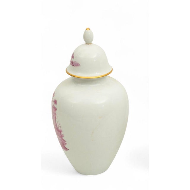 Ceramic 19th Century Porcelain Decorative Urn With Hand-Painted Puce Landscapes, Germany For Sale - Image 7 of 8