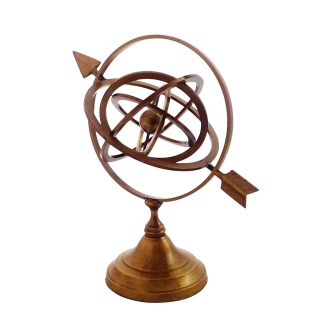 1970s Vintage Handmade Brass Armillary Sphere With Sundial Arrow For Sale - Image 5 of 10