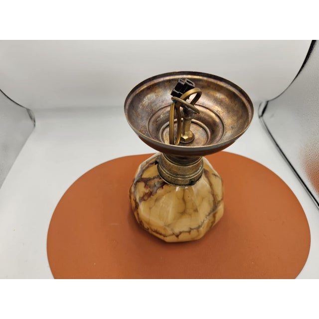 Pre-war brass art deco ceiling lamp, dimensions: height 23.5 cm, diameter 15 cm. Up to 250V (Europe/UK Standard).The...