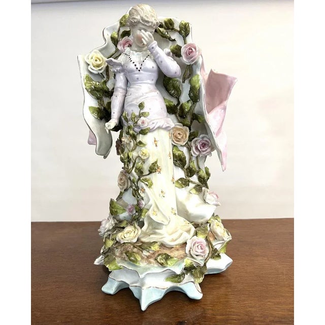 This Vintage LARGE art Nouveau German figural Saxony unsigned porcelain vase is in good vintage condition. It is a large...