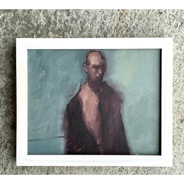 Early 21st Century Vintage Boho Original Abstract Figural Oil Painting on Board For Sale - Image 5 of 12