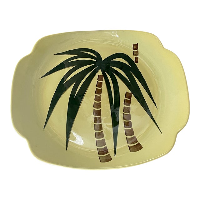 1940s Continental Kilns Tahiti Green Palm Tree Platter For Sale