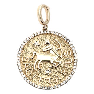 14k Yellow Gold Sagittarius Zodiac Diamond Charm/Pendant For Sale