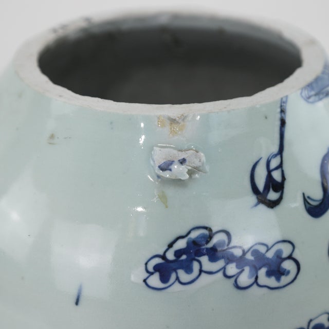 Chinese Blue and White Porcelain Vase With Dragons and Cloud Motif For Sale - Image 11 of 12