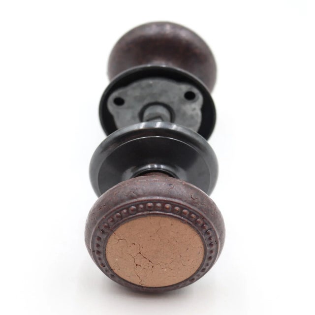 Mid 20th Century Vintage Beaded Cork Black Brass Passage Door Knob Set For Sale - Image 5 of 6