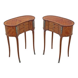 Vintage Kidney-Shaped Inlaid Veneer Bedside Tables, 1925, Set of 2 For Sale