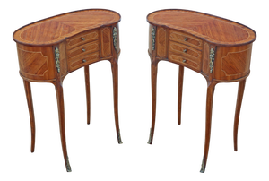 Vintage Kidney-Shaped Inlaid Veneer Bedside Tables, 1925, Set of 2