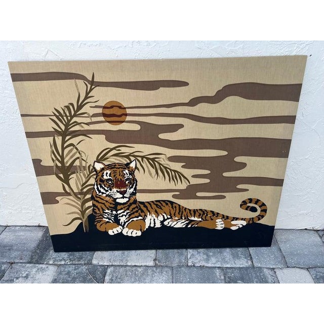 Mid-Century Modern 1977 Domus Textiles Hand Printed Tiger Art by Joan Spatrizano For Sale - Image 3 of 18