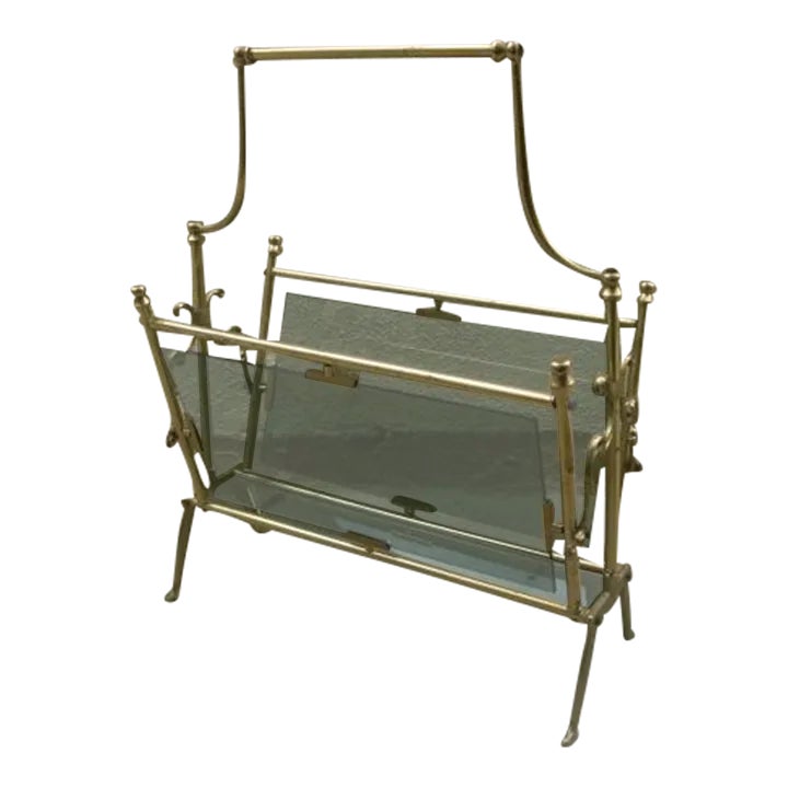 1950s Italian Brass and Smoked Glass Magazine Rack | Chairish