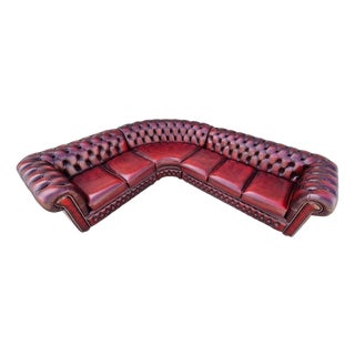English Leather Chesterfield Sectional Sofa For Sale