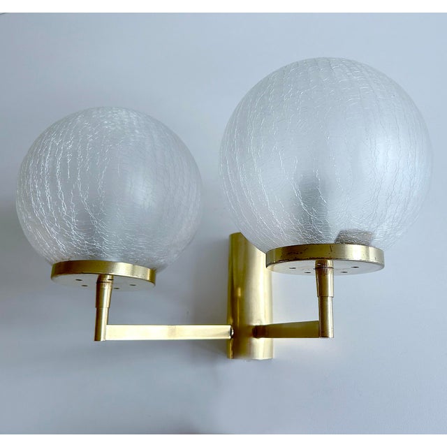 Metal Vintage Double Glass Brass Sconces, Set of 2 For Sale - Image 7 of 18