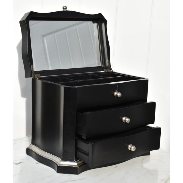 Transitional Two Drawer Table Top Jewelry Box in Black & Silver Finish