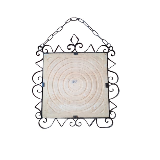 Vintage Portuguese Tile in Wrought Iron Frame For Sale In Boston - Image 6 of 9