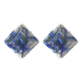 Mid-Century Modern Italian Blue Clear Murano Wall Sconces from Mazzega, 1970s, Set of 2 For Sale