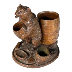 19th Century Black Forest Cigar Holder of a Bear Holding a Barrel