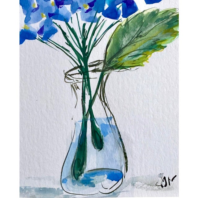 Shabby Chic Botanical Watercolor Painting Hydrangea by Sandra Wright For Sale - Image 3 of 3