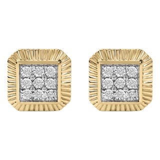 10K Yellow Gold Plated .925 Sterling Silver 1/6 Cttw Diamond Textured Halo Stud Earrings For Sale