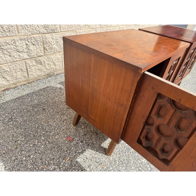 Vintage Mid-Century Modern Brutalist Carved Wood Nightstands – Pair For Sale - Image 11 of 12