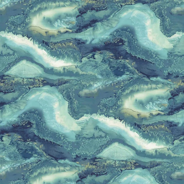 Harlequin Reflected Obsidian Wallpaper in Azurite For Sale