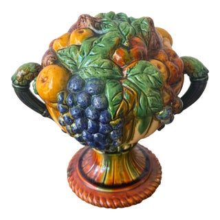 Vintage Majolica Style Fruit Bowl For Sale