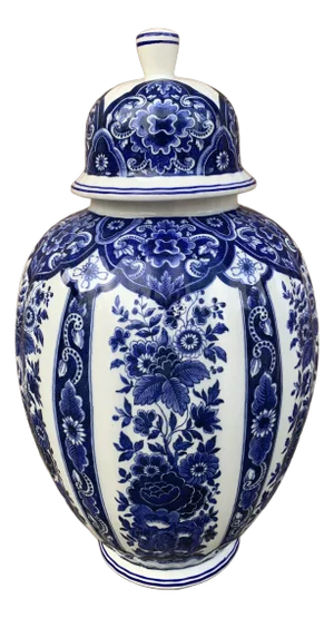 Mid 20th Century Italian Delfts Blue and White Chinoiserie Porcelain Ginger Jar