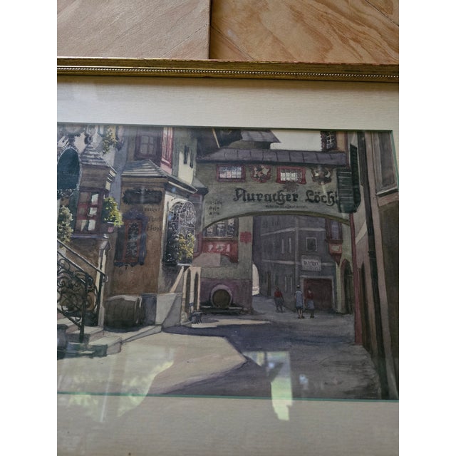 1930s Vintage Pre Mid Century Watercolor Painting Street Scene For Sale - Image 5 of 10