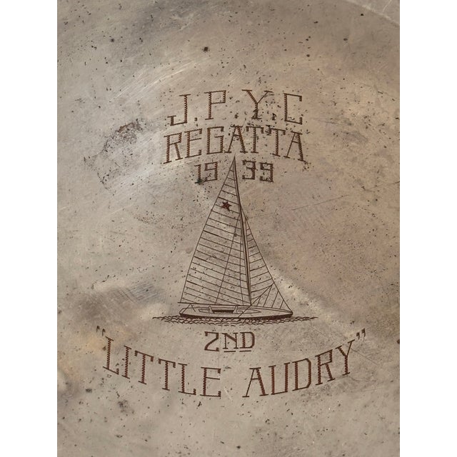 J.P. Y.C. (Jersey Point Yacht Club?) 1939 Regatta 2nd place "LITTLE AUDRY" Trophy platter Engraved Sail Boat Silver plated...
