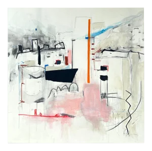 Contemporary Abstract Acrylic, Charcoal and Oil Pastel on Canvas Painting "The Mediterranean" by Adrienn Krahl