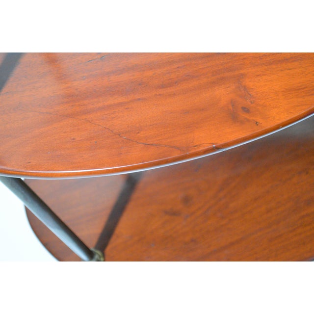 1930s Mahogany Brass Three Tier Oval English Campaign Style Etagere Shelf For Sale - Image 13 of 14