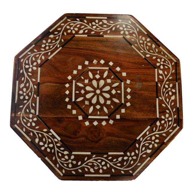 Moroccan Bone and Wood Inlay Side Table | Chairish