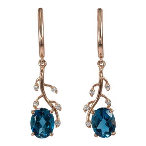 4.6Ct London Blue Topaz Stud Earrings With Earth-Mined Diamond Accents: 14k Gold, A Pair