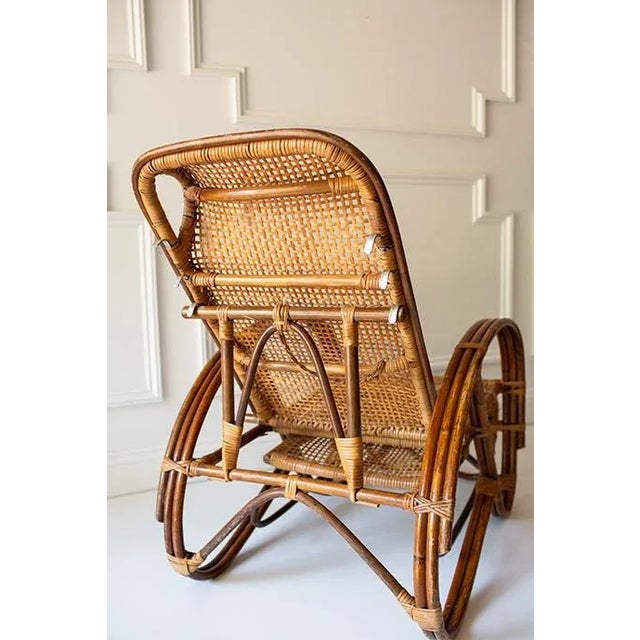 Mid-Century Modern Vintage Wicker and Bamboo Reclining Lounge Chair For Sale - Image 3 of 9