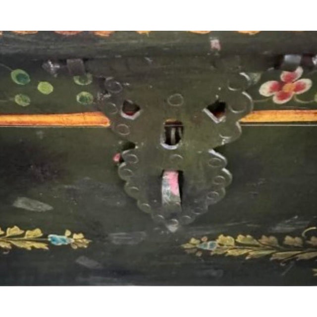 Wood Monumental 19th Century European Hand Painted Wedding Trunk For Sale - Image 7 of 11