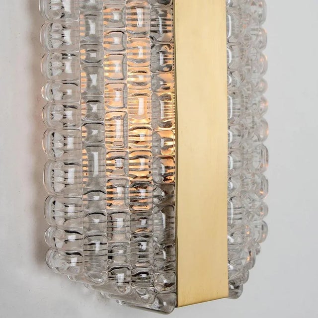 Textured Clear Glass Wall Lights attributed to Kaiser Leuchten, 1970s, Set of 2 For Sale - Image 3 of 12