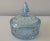 Vintage; 1960's soft blue glass faceted, lidded, vanity or keepsake trinket box. Domed, faceted lidded with a pointed,...