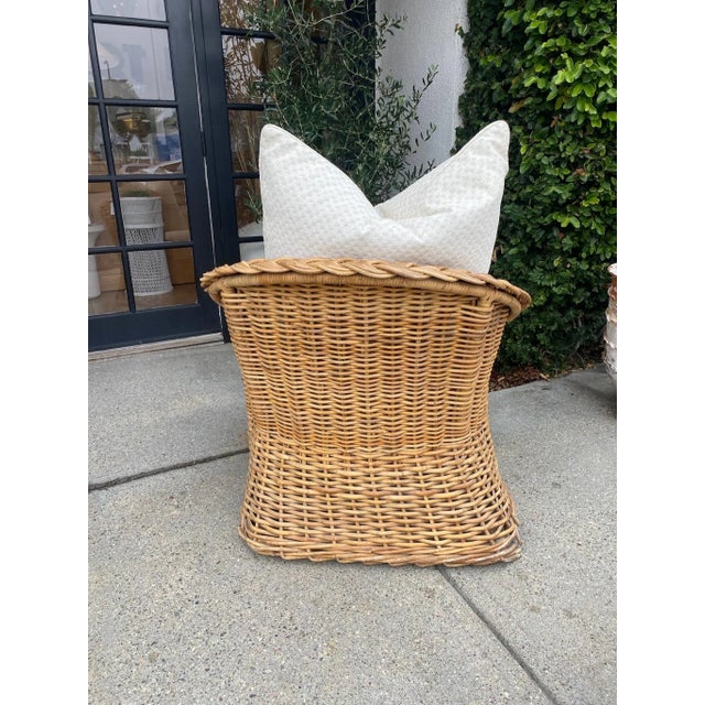 Tan Mid 20th Century Wicker Occasional Chair With Ottoman For Sale - Image 8 of 12