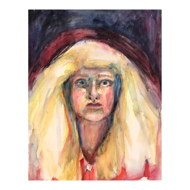 1970s Self Portrait Watercolor by Adrienne Anderson For Sale