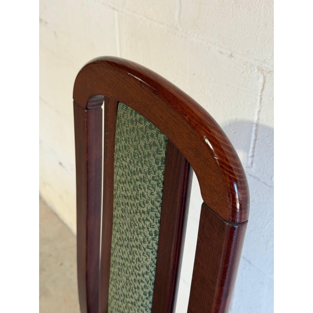 High Back Wooden Dining Chair With Green Fabric Upholstery Vintage Mid-Century Modern For Sale - Image 4 of 9