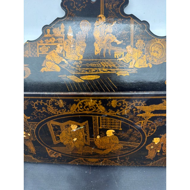Late 19th Century A Chinoiserie Black and Gold 19th Century Wall Pocket For Sale - Image 5 of 5