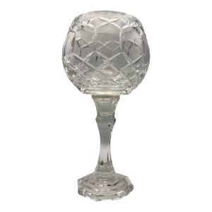 Vintage Polish 24% Lead Crystal Candle Holder Goblet Hand Cut Diamond Pattern 9"