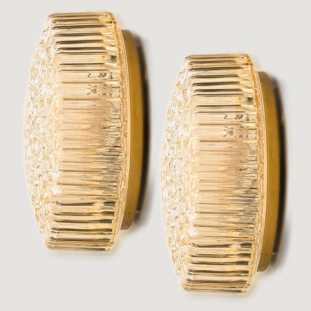 Glass Round Clear Textured Glass Wall Light from Limburg, 1970 For Sale - Image 7 of 10