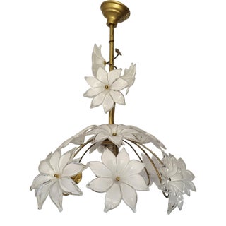 1980s Italian Murano White Ceiling Pendant Light For Sale